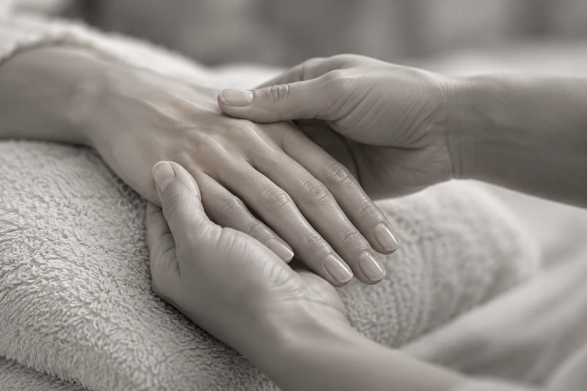 การนวดมือบนผ้าขนหนู